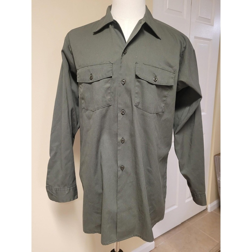 Dickies Long‎ Sleeve Utility Work Shirt Pockets Green Men Size 16-16.5 X35